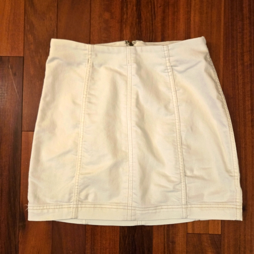 Free People White Cream Denim Mini Skirt, Sz.6, Glam 90s Y2K Zipper 4th Of July